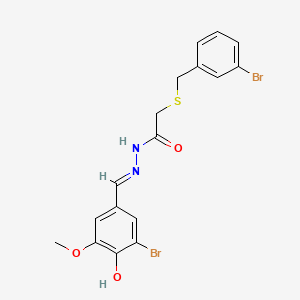 N'-[(Z)-(3-bromo-5-methoxy-4-oxocyclohexa-2,5-dien-1-ylidene)methyl]-2-[(3-bromophenyl)methylsulfanyl]acetohydrazide