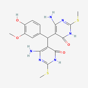 molecular formula C18H20N6O4S2 B13377656 6-amino-5-[[4-amino-2-(methylsulfanyl)-6-oxo-1,6-dihydropyrimidin-5-yl](4-hydroxy-3-methoxyphenyl)methyl]-2-(methylsulfanyl)pyrimidin-4(3H)-one 