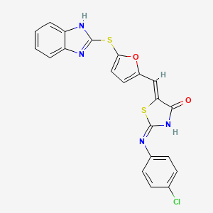 molecular formula C21H13ClN4O2S2 B13377696 (5Z)-5-[[5-(1H-benzimidazol-2-ylsulfanyl)furan-2-yl]methylidene]-2-(4-chloroanilino)-1,3-thiazol-4-one 