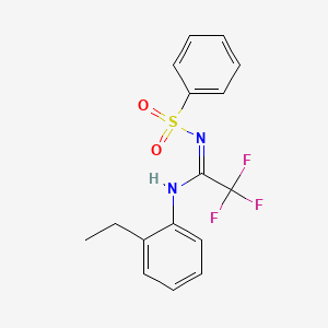 molecular formula C16H15F3N2O2S B13377705 N-[N-(2-ethylphenyl)-2,2,2-trifluoroethanimidoyl]benzenesulfonamide 