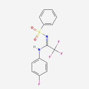 molecular formula C14H10F4N2O2S B13377811 N-[2,2,2-trifluoro-N-(4-fluorophenyl)ethanimidoyl]benzenesulfonamide 