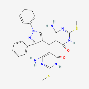 molecular formula C26H24N8O2S2 B13377823 6-amino-5-[(6-amino-2-methylsulfanyl-4-oxo-1H-pyrimidin-5-yl)-(1,3-diphenylpyrazol-4-yl)methyl]-2-methylsulfanyl-1H-pyrimidin-4-one 