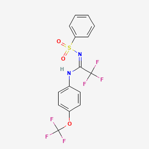 molecular formula C15H10F6N2O3S B13377847 N-{2,2,2-trifluoro-N-[4-(trifluoromethoxy)phenyl]ethanimidoyl}benzenesulfonamide 