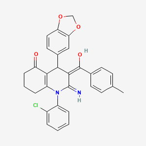 molecular formula C30H25ClN2O4 B13377958 2-Amino-4-(1,3-benzodioxol-5-yl)-1-(2-chlorophenyl)-3-(4-methylbenzoyl)-4,6,7,8-tetrahydroquinolin-5-one 