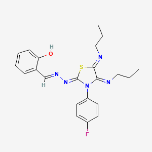 molecular formula C22H24FN5OS B13378167 2-Hydroxybenzaldehyde [3-(4-fluorophenyl)-4,5-bis(propylimino)-1,3-thiazolidin-2-ylidene]hydrazone 