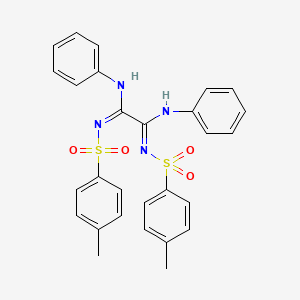 molecular formula C28H26N4O4S2 B13378290 4-methyl-N-[2-{[(4-methylphenyl)sulfonyl]amino}-N-phenyl-2-(phenylimino)ethanimidoyl]benzenesulfonamide 