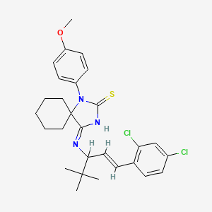 molecular formula C28H33Cl2N3OS B13378328 (4Z)-4-{[(1E)-1-(2,4-dichlorophenyl)-4,4-dimethylpent-1-en-3-yl]imino}-1-(4-methoxyphenyl)-1,3-diazaspiro[4.5]decane-2-thione 