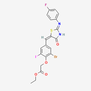 ethyl {2-bromo-4-[(E)-{(2Z)-2-[(4-fluorophenyl)imino]-4-oxo-1,3-thiazolidin-5-ylidene}methyl]-6-iodophenoxy}acetate