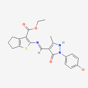 molecular formula C21H20BrN3O3S B13378386 ethyl 2-[[(Z)-[1-(4-bromophenyl)-3-methyl-5-oxopyrazol-4-ylidene]methyl]amino]-5,6-dihydro-4H-cyclopenta[b]thiophene-3-carboxylate 