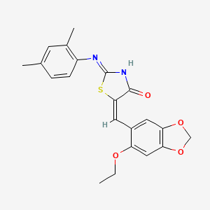 (5E)-2-(2,4-dimethylanilino)-5-[(6-ethoxy-1,3-benzodioxol-5-yl)methylidene]-1,3-thiazol-4-one