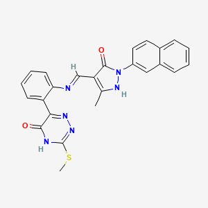 molecular formula C25H20N6O2S B13378436 6-[2-[[(Z)-(3-methyl-1-naphthalen-2-yl-5-oxopyrazol-4-ylidene)methyl]amino]phenyl]-3-methylsulfanyl-2H-1,2,4-triazin-5-one 