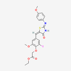 ethyl 2-[2-iodo-6-methoxy-4-[(E)-[2-(4-methoxyanilino)-4-oxo-1,3-thiazol-5-ylidene]methyl]phenoxy]acetate