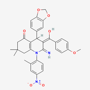 molecular formula C33H31N3O7 B13378602 2-amino-4-(1,3-benzodioxol-5-yl)-1-{4-nitro-2-methylphenyl}-3-(4-methoxybenzoyl)-7,7-dimethyl-4,6,7,8-tetrahydroquinolin-5(1H)-one 