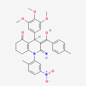 molecular formula C33H33N3O7 B13378619 2-Amino-3-(4-methylbenzoyl)-1-(2-methyl-5-nitrophenyl)-4-(3,4,5-trimethoxyphenyl)-4,6,7,8-tetrahydroquinolin-5-one 