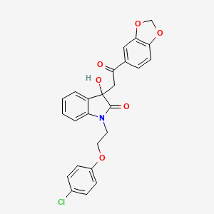 molecular formula C25H20ClNO6 B13378668 3-[2-(1,3-benzodioxol-5-yl)-2-oxoethyl]-1-[2-(4-chlorophenoxy)ethyl]-3-hydroxy-1,3-dihydro-2H-indol-2-one 