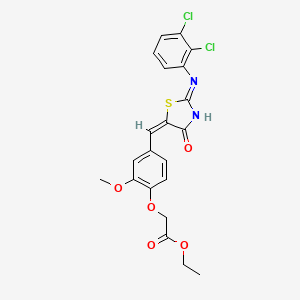 molecular formula C21H18Cl2N2O5S B13378825 ethyl 2-[4-[(E)-[2-(2,3-dichloroanilino)-4-oxo-1,3-thiazol-5-ylidene]methyl]-2-methoxyphenoxy]acetate 