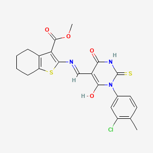 molecular formula C22H20ClN3O4S2 B13378826 methyl 2-[[(E)-[1-(3-chloro-4-methylphenyl)-4,6-dioxo-2-sulfanylidene-1,3-diazinan-5-ylidene]methyl]amino]-4,5,6,7-tetrahydro-1-benzothiophene-3-carboxylate 