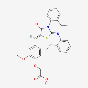 molecular formula C29H28N2O5S B13379185 2-[4-[(Z)-[3-(2-ethylphenyl)-2-(2-ethylphenyl)imino-4-oxo-1,3-thiazolidin-5-ylidene]methyl]-2-methoxyphenoxy]acetic acid 