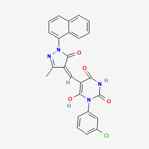 3-(3-chlorophenyl)-6-hydroxy-5-{(Z)-[3-methyl-1-(naphthalen-1-yl)-5-oxo-1,5-dihydro-4H-pyrazol-4-ylidene]methyl}pyrimidine-2,4(1H,3H)-dione