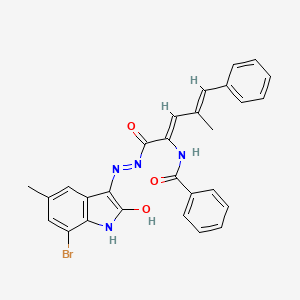 molecular formula C28H23BrN4O3 B13379413 N-(1-{[2-(7-bromo-5-methyl-2-oxo-1,2-dihydro-3H-indol-3-ylidene)hydrazino]carbonyl}-3-methyl-4-phenyl-1,3-butadienyl)benzamide 