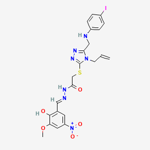 molecular formula C22H22IN7O5S B13379464 2-({4-allyl-5-[(4-iodoanilino)methyl]-4H-1,2,4-triazol-3-yl}sulfanyl)-N'-{2-hydroxy-5-nitro-3-methoxybenzylidene}acetohydrazide 