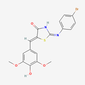 molecular formula C18H15BrN2O4S B13379471 2-[(4-Bromophenyl)imino]-5-(4-hydroxy-3,5-dimethoxybenzylidene)-1,3-thiazolidin-4-one 