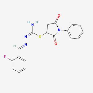 molecular formula C18H15FN4O2S B13380978 (2,5-dioxo-1-phenylpyrrolidin-3-yl) N'-[(E)-(2-fluorophenyl)methylideneamino]carbamimidothioate 