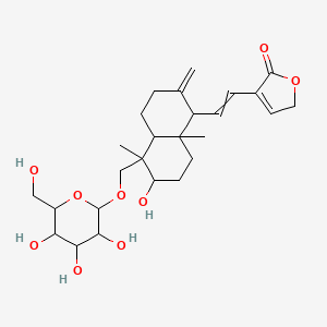 molecular formula C26H38O9 B13383064 4-[2-[6-hydroxy-5,8a-dimethyl-2-methylidene-5-[[3,4,5-trihydroxy-6-(hydroxymethyl)oxan-2-yl]oxymethyl]-3,4,4a,6,7,8-hexahydro-1H-naphthalen-1-yl]ethenyl]-2H-furan-5-one 