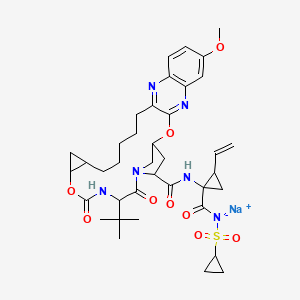 molecular formula C38H49N6NaO9S B13383126 Sodium;[1-[(24-tert-butyl-7-methoxy-22,25-dioxo-2,21-dioxa-4,11,23,26-tetrazapentacyclo[24.2.1.03,12.05,10.018,20]nonacosa-3,5(10),6,8,11-pentaene-27-carbonyl)amino]-2-ethenylcyclopropanecarbonyl]-cyclopropylsulfonylazanide 