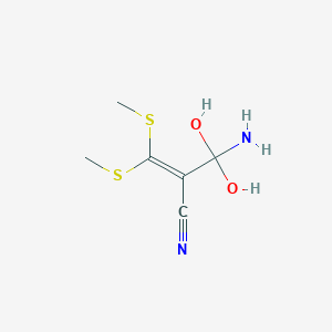 molecular formula C6H10N2O2S2 B13383346 2-[Amino(dihydroxy)methyl]-3,3-bis(methylsulfanyl)prop-2-enenitrile 