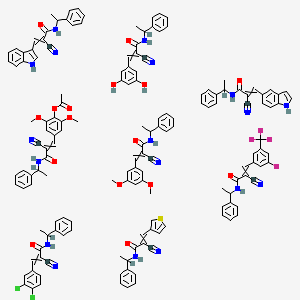 2-cyano-3-(3,4-dichlorophenyl)-N-(1-phenylethyl)prop-2-enamide;2-cyano-3-(3,5-dihydroxyphenyl)-N-(1-phenylethyl)prop-2-enamide;2-cyano-3-(3,5-dimethoxyphenyl)-N-(1-phenylethyl)prop-2-enamide;2-cyano-3-[3-fluoro-5-(trifluoromethyl)phenyl]-N-(1-phenylethyl)prop-2-enamide;2-cyano-3-(1H-indol-3-yl)-N-(1-phenylethyl)prop-2-enamide;2-cyano-3-(1H-indol-5-yl)-N-(1-phenylethyl)prop-2-enamide;[4-[2-cyano-3-oxo-3-(1-phenylethylamino)prop-1-enyl]-2,6-dimethoxyphenyl] acetate;2-cyano-N-(1-phenylethyl)-3-thiophen-3-ylprop-2-enamide