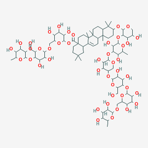 molecular formula C82H134O43 B13383551 [6-[[3,4-Dihydroxy-6-(hydroxymethyl)-5-(3,4,5-trihydroxy-6-methyloxan-2-yl)oxyoxan-2-yl]oxymethyl]-3,4,5-trihydroxyoxan-2-yl] 10-[3-[4-[5-[3,4-dihydroxy-6-(hydroxymethyl)-5-[3,4,5-trihydroxy-6-[(3,4,5-trihydroxy-6-methyloxan-2-yl)oxymethyl]oxan-2-yl]oxyoxan-2-yl]oxy-3,4-dihydroxyoxan-2-yl]oxy-3,5-dihydroxy-6-methyloxan-2-yl]oxy-4,5-dihydroxyoxan-2-yl]oxy-2,2,6a,6b,9,9,12a-heptamethyl-1,3,4,5,6,6a,7,8,8a,10,11,12,13,14b-tetradecahydropicene-4a-carboxylate 