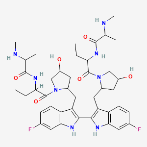 N-[1-[2-[[6-fluoro-2-[6-fluoro-3-[[4-hydroxy-1-[2-[2-(methylamino)propanoylamino]butanoyl]pyrrolidin-2-yl]methyl]-1H-indol-2-yl]-1H-indol-3-yl]methyl]-4-hydroxypyrrolidin-1-yl]-1-oxobutan-2-yl]-2-(methylamino)propanamide