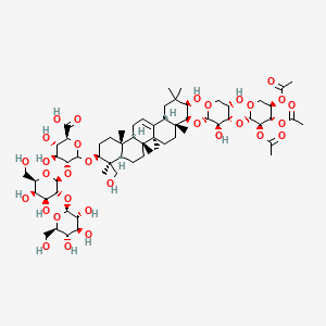 (2S,3S,4S,5R)-6-[[(3S,4S,4aR,6aR,6bS,8aR,9S,10R,12aS,14aR,14bR)-9-[(2S,3R,4S,5S)-3,5-dihydroxy-4-[(2S,3R,4S,5R)-3,4,5-triacetyloxyoxan-2-yl]oxyoxan-2-yl]oxy-10-hydroxy-4-(hydroxymethyl)-4,6a,6b,8a,11,11,14b-heptamethyl-1,2,3,4a,5,6,7,8,9,10,12,12a,14,14a-tetradecahydropicen-3-yl]oxy]-5-[(2S,3R,4S,5R,6R)-4,5-dihydroxy-6-(hydroxymethyl)-3-[(2S,3R,4S,5S,6R)-3,4,5-trihydroxy-6-(hydroxymethyl)oxan-2-yl]oxyoxan-2-yl]oxy-3,4-dihydroxyoxane-2-carboxylic acid