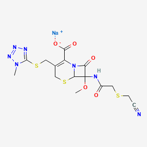 molecular formula C15H16N7NaO5S3 B13385323 Sodium;7-[[2-(cyanomethylsulfanyl)acetyl]amino]-7-methoxy-3-[(1-methyltetrazol-5-yl)sulfanylmethyl]-8-oxo-5-thia-1-azabicyclo[4.2.0]oct-2-ene-2-carboxylate 