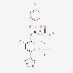 (2R)-2-[(4-chlorophenyl)sulfonyl-[[2-fluoro-4-(1,2,4-oxadiazol-3-yl)phenyl]methyl]amino]-5,5,5-trifluoropentanamide