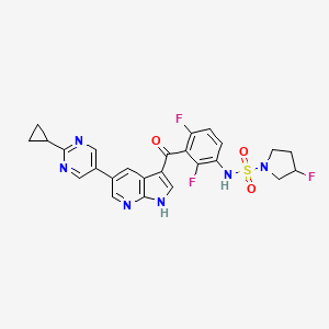 molecular formula C25H21F3N6O3S B13385526 (R)-N-[3-[5-(2-Cyclopropyl-5-pyrimidinyl)-7-azaindole-3-carbonyl]-2,4-difluorophenyl]-3-fluoropyrrolidine-1-sulfonamide CAS No. 1393466-88-0