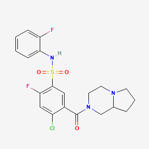 molecular formula C20H20ClF2N3O3S B13385669 5-(3,4,6,7,8,8a-hexahydro-1H-pyrrolo[1,2-a]pyrazine-2-carbonyl)-4-chloro-2-fluoro-N-(2-fluorophenyl)benzenesulfonamide 