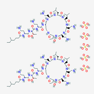 molecular formula C104H206N32O46S5 B13385829 N-[(2S)-4-amino-1-[[(2S,3R)-1-[[(2S)-4-amino-1-oxo-1-[[(3S,6S,9S,12S,15R,18S,21S)-6,9,18-tris(2-aminoethyl)-3-[(1R)-1-hydroxyethyl]-12,15-bis(2-methylpropyl)-2,5,8,11,14,17,20-heptaoxo-1,4,7,10,13,16,19-heptazacyclotricos-21-yl]amino]butan-2-yl]amino]-3-hydroxy-1-oxobutan-2-yl]amino]-1-oxobutan-2-yl]-5-methylheptanamide;sulfuric acid 