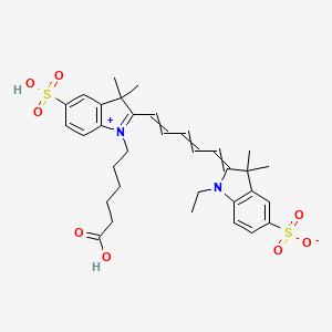 molecular formula C33H40N2O8S2 B13386033 2-(5-(1-(5-Carboxypentyl)-3,3-dimethyl-5-sulfoindolin-2-ylidene)penta-1,3-dien-1-yl)-1-ethyl-3,3-dimethyl-3H-indol-1-ium-5-sulfonate 