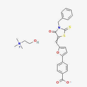 4-[5-[(3-Benzyl-4-oxo-2-sulfanylidene-1,3-thiazolidin-5-ylidene)methyl]furan-2-yl]benzoate;2-hydroxyethyl(trimethyl)azanium