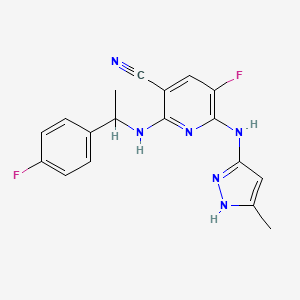 5-fluoro-2-[1-(4-fluorophenyl)ethylamino]-6-[(5-methyl-1H-pyrazol-3-yl)amino]pyridine-3-carbonitrile