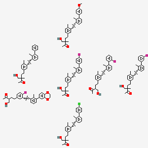 5-[3-[2-[3-(4-Chlorophenyl)-2-methylphenyl]ethenyl]-4-methylphenyl]-3-(hydroxymethyl)-3-methylpentan-2-one;5-[3-[2-[3-(2,3-dihydro-1,4-benzodioxin-6-yl)-2-methylphenyl]ethenyl]-4-fluorophenyl]-3-(hydroxymethyl)pentan-2-one;5-[3-[2-[3-(3-fluorophenyl)-2-methylphenyl]ethenyl]-4-methylphenyl]-3-(hydroxymethyl)-3-methylpentan-2-one;5-[3-[2-[3-(4-fluorophenyl)-2-methylphenyl]ethenyl]-4-methylphenyl]-3-(hydroxymethyl)-3-methylpentan-2-one;5-[3-[2-[3-(2-fluorophenyl)-2-methylphenyl]ethenyl]-4-methylphenyl]-3-(hydroxymethyl)pentan-2-one;3-(hydroxymethyl)-5-[3-[2-[3-(4-methoxyphenyl)-2-methylphenyl]ethenyl]-4-methylphenyl]-3-methylpentan-2-one;3-(hydroxymethyl)-3-methyl-5-[4-methyl-3-[2-(2-methyl-3-phenylphenyl)ethenyl]phenyl]pentan-2-one