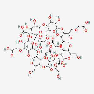 molecular formula C56H84O49 B13387734 2-[[36,38,40,42-Tetrakis(carboxymethoxy)-10,15-bis(carboxymethoxymethyl)-37,39,41,43,44,45,46,47,48,49-decahydroxy-20,25,30,35-tetrakis(hydroxymethyl)-2,4,7,9,12,14,17,19,22,24,27,29,32,34-tetradecaoxaoctacyclo[31.2.2.23,6.28,11.213,16.218,21.223,26.228,31]nonatetracontan-5-yl]methoxy]acetic acid 