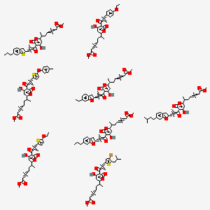 Methyl 7-[5-[3-[4-bromo-5-(2-methylpropyl)thiophen-2-yl]-2-methylprop-2-enoyl]-4-hydroxy-6-oxopyran-2-yl]oct-3-enoate;methyl 7-[5-[3-(4-ethoxyphenyl)-2-methylprop-2-enoyl]-4-hydroxy-6-oxopyran-2-yl]oct-3-enoate;methyl 7-[5-[3-(5-ethoxythiophen-2-yl)-2-methylprop-2-enoyl]-4-hydroxy-6-oxopyran-2-yl]oct-3-enoate;methyl 7-[5-[3-(6-ethyl-1-benzofuran-2-yl)-2-methylprop-2-enoyl]-4-hydroxy-6-oxopyran-2-yl]oct-3-enoate;methyl 7-[4-hydroxy-5-[2-methyl-3-[6-(3-methylbutyl)-1-benzofuran-2-yl]prop-2-enoyl]-6-oxopyran-2-yl]oct-3-enoate;methyl 7-[4-hydroxy-5-[2-methyl-3-[5-(4-methylphenoxy)thiophen-2-yl]prop-2-enoyl]-6-oxopyran-2-yl]oct-3-enoate;methyl 7-[4-hydroxy-5-[2-methyl-3-(6-propyl-1-benzofuran-2-yl)prop-2-enoyl]-6-oxopyran-2-yl]oct-3-enoate;methyl 7-[4-hydroxy-5-[2-methyl-3-(6-propyl-1-benzothiophen-2-yl)prop-2-enoyl]-6-oxopyran-2-yl]oct-3-enoate