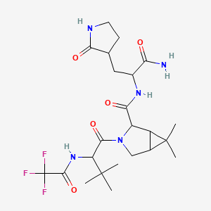 molecular formula C23H34F3N5O5 B13390364 (1R,2S,5S)-N-((S)-1-amino-1-oxo-3-((S)-2-oxopyrrolidin-3-yl)propan-2-yl)-3-((S)-3,3-dimethyl-2-(2,2,2-trifluoroacetamido)butanoyl)-6,6-dimethyl-3-azabicyclo[3.1.0]hexane-2-carboxamide 