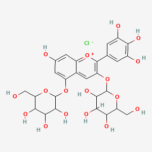 2-(Hydroxymethyl)-6-[7-hydroxy-3-[3,4,5-trihydroxy-6-(hydroxymethyl)oxan-2-yl]oxy-2-(3,4,5-trihydroxyphenyl)chromenylium-5-yl]oxyoxane-3,4,5-triol;chloride