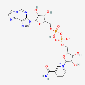 molecular formula C23H27N7O14P2 B13390489 [5-(3-Carbamoylpyridin-1-ium-1-yl)-3,4-dihydroxyoxolan-2-yl]methyl [(3,4-dihydroxy-5-imidazo[2,1-f]purin-3-yloxolan-2-yl)methoxy-hydroxyphosphoryl] phosphate 