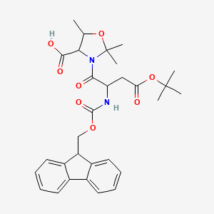 molecular formula C30H36N2O8 B13390843 3-[2-(9H-fluoren-9-ylmethoxycarbonylamino)-4-[(2-methylpropan-2-yl)oxy]-4-oxobutanoyl]-2,2,5-trimethyl-1,3-oxazolidine-4-carboxylic acid 