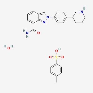 molecular formula C26H30N4O5S B13390971 4-methylbenzenesulfonic acid;2-(4-piperidin-3-ylphenyl)indazole-7-carboxamide;hydrate 